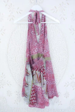 Sydney Mini Halter Dress - Rioja & Olive Floral - Vintage Sari - M/L -KIKIS Clothing Shop IMG 5358