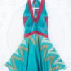 Sydney Mini Halter Dress - Lagoon Teal Graphic Print - Vintage Sari - S