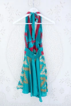 Sydney Mini Halter Dress - Lagoon Teal Graphic Print - Vintage Sari - S 5 Sydney Mini Halter Dress - Lagoon Teal Graphic Print - Vintage Sari - S -KIKIS Clothing Shop IMG 5361 e825382a ad27 4c54 bbba 4b3f81819b8f