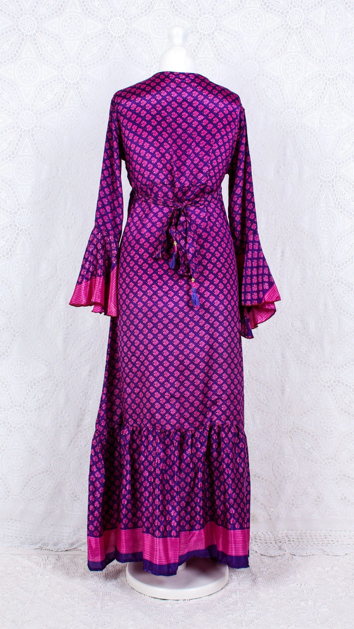 SALE Sylvia Wrap Dress - Vintage Indian Sari - Purple & Pink Floral (S/M - L) 3 SALE Sylvia Wrap Dress - Vintage Indian Sari - Purple & Pink Floral (S/M - L) - Image 3