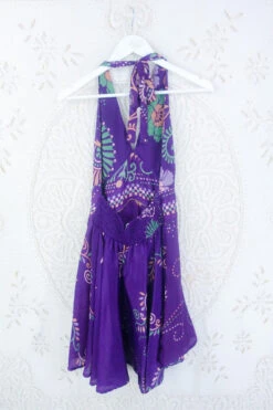 Sydney Mini Halter Dress - Aubergine & Antique Gold Vines - Vintage Sari - XS -KIKIS Clothing Shop IMG 5380