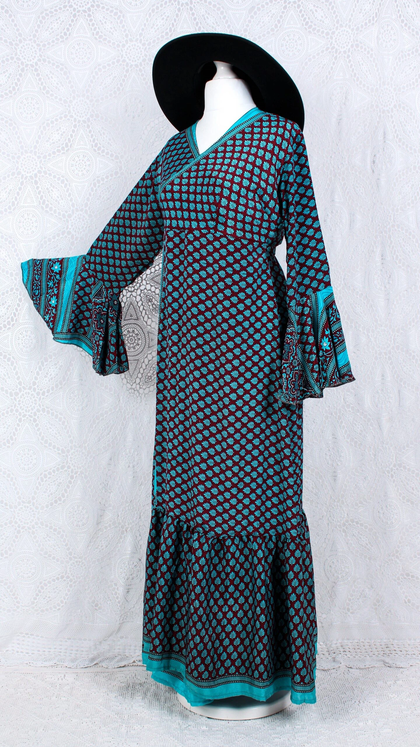 SALE Sylvia Wrap Dress - Vintage Indian Sari - Maroon & Baby Blue (S - L) 1 SALE Sylvia Wrap Dress - Vintage Indian Sari - Maroon & Baby Blue (S - L)