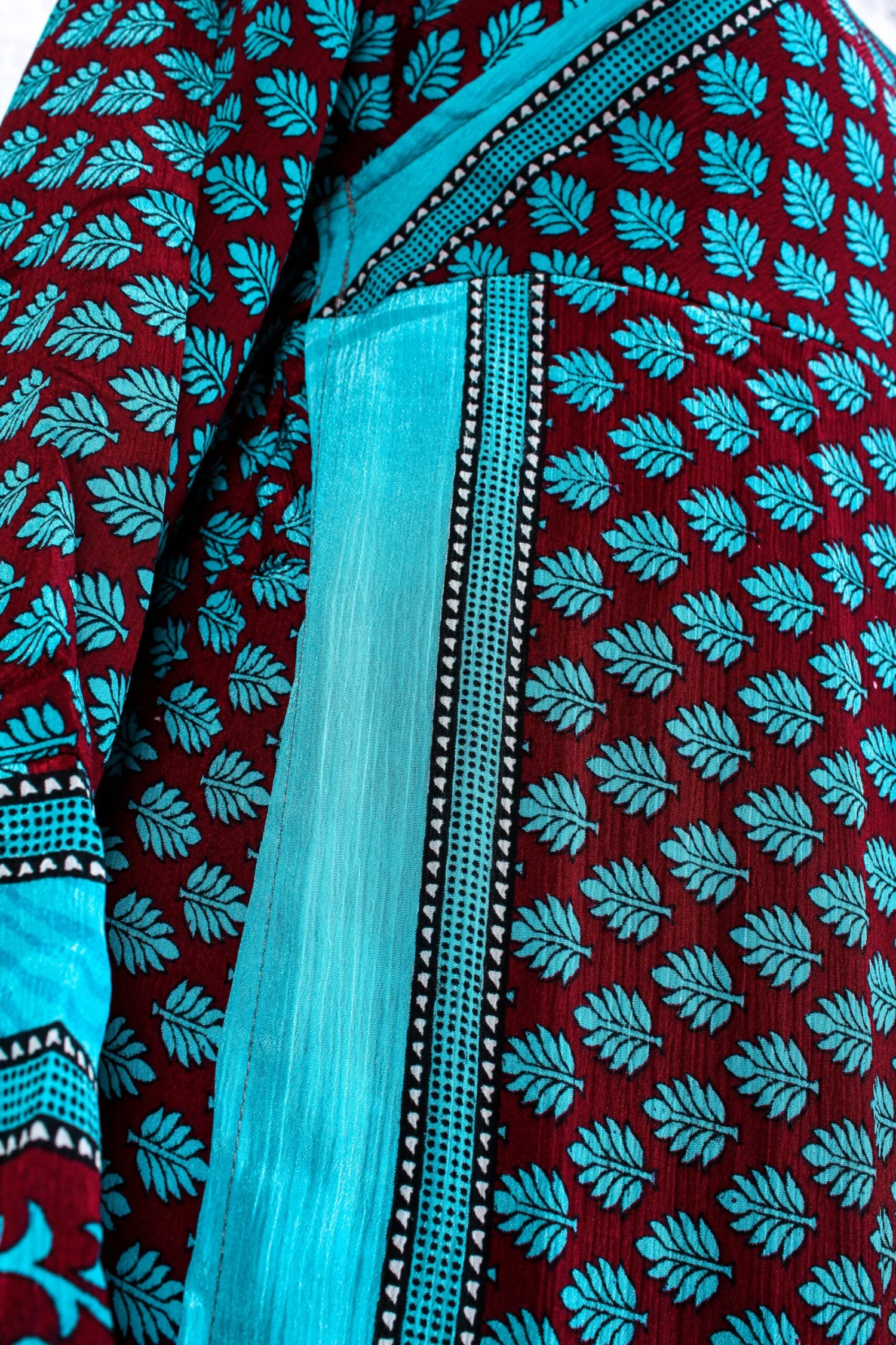 SALE Sylvia Wrap Dress - Vintage Indian Sari - Maroon & Baby Blue (S - L) 4 SALE Sylvia Wrap Dress - Vintage Indian Sari - Maroon & Baby Blue (S - L) - Image 4