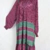 Mona Maxi Dress - Vintage Indian Sari - Navy Pink & Green Paisley - Free Size