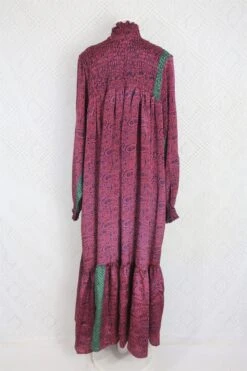 Mona Maxi Dress - Vintage Indian Sari - Navy Pink & Green Paisley - Free Size -KIKIS Clothing Shop IMG 5462b