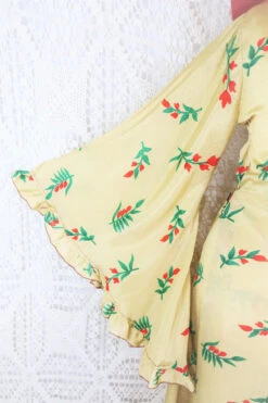 Venus Maxi Wrap Dress - Champagne With Festive Red Floral Vintage Sari - XXS -XS -KIKIS Clothing Shop IMG 5534