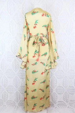 Venus Maxi Wrap Dress - Champagne With Festive Red Floral Vintage Sari - XXS -XS -KIKIS Clothing Shop IMG 5537 8326c6f3 4bef 4b37 8d72 d9ed6ee1e33e