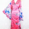 Venus Maxi Wrap Dress - Blossom Pink Floral Shimmer Vintage Sari - S - M/L
