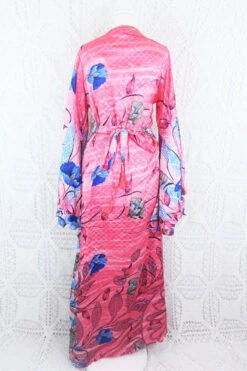 Venus Maxi Wrap Dress - Blossom Pink Floral Shimmer Vintage Sari - S - M/L -KIKIS Clothing Shop IMG 5560 547b9a8e b4ff 43ba a758 abf9ac76c76e