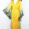 Venus Maxi Wrap Dress - Solar Yellow & Sky Shimmering Paisley Vintage Sari - XXS - S