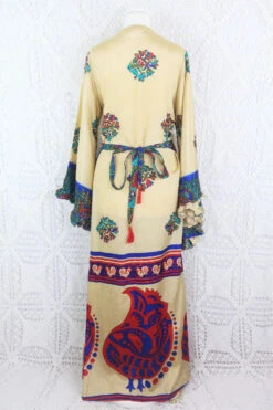 Venus Maxi Wrap Dress - Sand, Ruby & Sapphire Paisley Peacock Vintage Sari - XS - S/M -KIKIS Clothing Shop IMG 5632 829e5fa2 f953 460f ac51 8571d53780a7