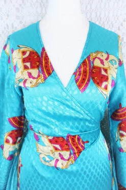 Venus Maxi Wrap Dress - Electric Blue Illustrated Shimmer Vintage Sari - XXS - S 8 Venus Maxi Wrap Dress - Electric Blue Illustrated Shimmer Vintage Sari - XXS - S -KIKIS Clothing Shop IMG 5646