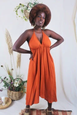Khroma Medusa Midi Halter Dress - Fiery Orange - Free Size