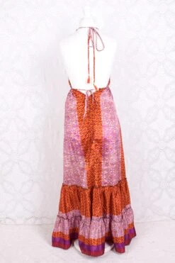 Cherry Halter-Neck Maxi Dress - Plum Purple & Ginger Striped Floral - Free Size S/M -KIKIS Clothing Shop IMG 5755