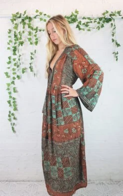Gaia Kaftan Dress - Vintage Indian Sari - Aqua & Burnt Orange - S/M -KIKIS Clothing Shop IMG 5928b 1956ceee 9316 4295 b211 31beafd40aaa