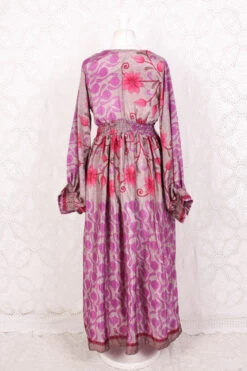 Rosemary Maxi Dress - Vintage Indian Sari - Mink, Bright Pink & Purple Floral - S/M -KIKIS Clothing Shop IMG 5957 715fceab ec40 4122 af2f acb55ee07364