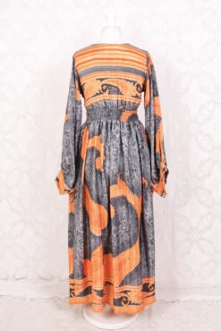 Rosemary Maxi Dress - Vintage Indian Sari - Dark Silver & Orange Florals - S/M 7 Rosemary Maxi Dress - Vintage Indian Sari - Dark Silver & Orange Florals - S/M -KIKIS Clothing Shop IMG 5964 fb51ab7a 0de1 418a 852a 99abe08038fa