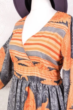 Rosemary Maxi Dress - Vintage Indian Sari - Dark Silver & Orange Florals - S/M 6 Rosemary Maxi Dress - Vintage Indian Sari - Dark Silver & Orange Florals - S/M -KIKIS Clothing Shop IMG 5971 4803423a 9def 413d 95dd 8270ce7de9bf