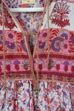 Vintage Indian Block Print Pink Cotton Midi Dress - Size XS -KIKIS Clothing Shop IMG 6058