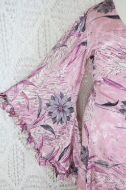 Venus Maxi Wrap Dress - Sunrise Rose & Silver Floral Jacquard - Vintage Indian Sari - XS - S/M 8 Venus Maxi Wrap Dress - Sunrise Rose & Silver Floral Jacquard - Vintage Indian Sari - XS - S/M -KIKIS Clothing Shop IMG 6109 2