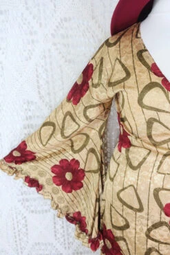 Venus Maxi Wrap Dress - Parchment & Ruby Floral Shimmer - Vintage Indian Sari - XS - S/M -KIKIS Clothing Shop IMG 6195 2