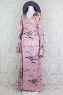 Venus Maxi Wrap Dress - Sunrise Rose & Silver Floral Jacquard - Vintage Indian Sari - XS - S/M 7 Venus Maxi Wrap Dress - Sunrise Rose & Silver Floral Jacquard - Vintage Indian Sari - XS - S/M -KIKIS Clothing Shop IMG 6199 2