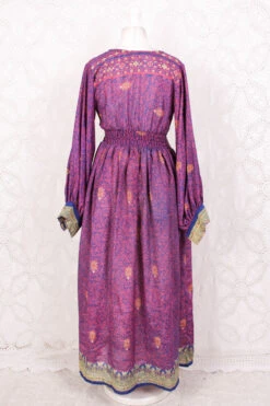 Rosemary Maxi Dress - Vintage Indian Sari - Steely Blue & Electric Coral Floral Paisley - XS/S -KIKIS Clothing Shop IMG 6239 90f5657a 05b7 406d 8433 9887a5351cc2