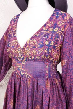 Rosemary Maxi Dress - Vintage Indian Sari - Steely Blue & Electric Coral Floral Paisley - XS/S -KIKIS Clothing Shop IMG 6242 f9cb3b1d da78 4907 b393 a47828443dbc