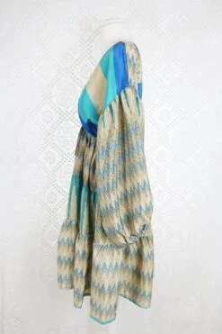 Gypsophila Mini Dress - Vintage Indian Sari - Gold & Sea Blue Graphic - S/M 12 Gypsophila Mini Dress - Vintage Indian Sari - Gold & Sea Blue Graphic - S/M -KIKIS Clothing Shop IMG 6363b 343864ef f4d6 49b1 b013 91970b985742