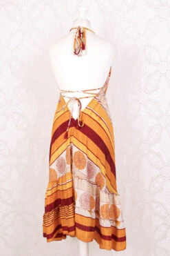 Blossom Mini Halter Dress - Vintage Indian Sari - Ivory & Sunset Indian Motif - XL -KIKIS Clothing Shop IMG 6431 6c37ba2b 1cfe 4cb5 acc4 d77f207e8428