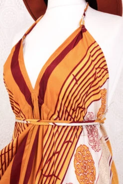 Blossom Mini Halter Dress - Vintage Indian Sari - Ivory & Sunset Indian Motif - XL -KIKIS Clothing Shop IMG 6436 9cf9ff75 bd4b 4ad3 852d 431c45874675
