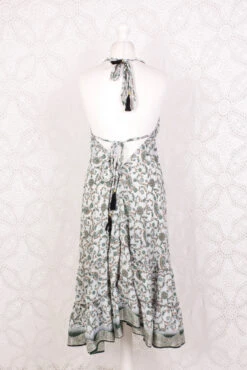 Blossom Mini Halter Dress - Vintage Indian Sari - Crisp Frost, Pine & White Gold Paisley Embroidery - S/M 6 Blossom Mini Halter Dress - Vintage Indian Sari - Crisp Frost, Pine & White Gold Paisley Embroidery - S/M -KIKIS Clothing Shop IMG 6518 c5f2ad8e ac95 4345 8e67 5851f2e52764