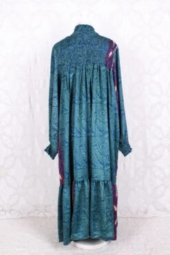 Mona Maxi Dress - Vintage Indian Sari - Cornflower, Fuchsia & Jade Floral Paisley - Free Size -KIKIS Clothing Shop IMG 6560 03475720 9156 46f6 bb14 258e7496d746