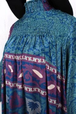 Mona Maxi Dress - Vintage Indian Sari - Cornflower, Fuchsia & Jade Floral Paisley - Free Size -KIKIS Clothing Shop IMG 6564 85ce5c9c 5c87 427a 9877 9092aaa85983