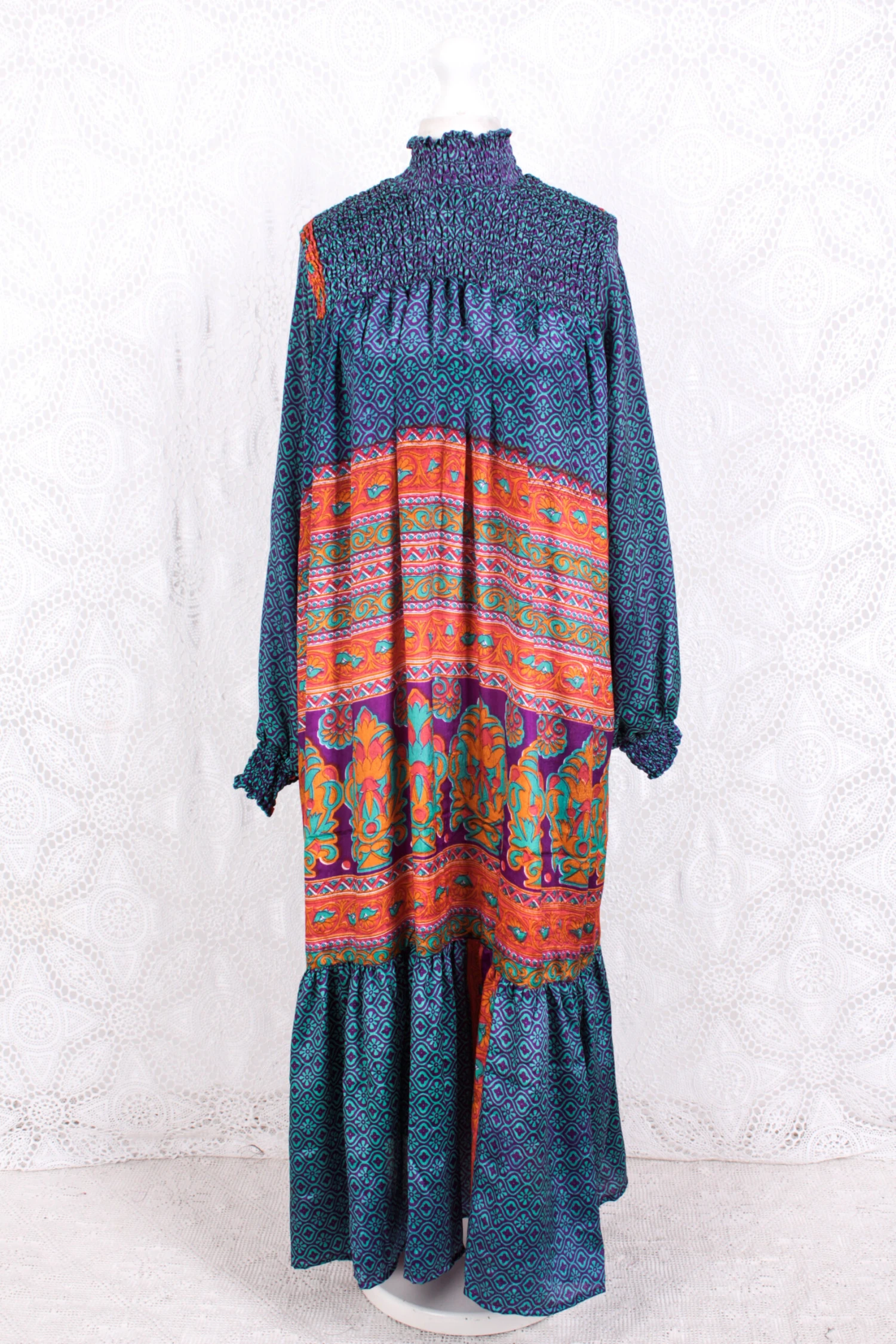 Mona Maxi Dress - Vintage Indian Sari - Violet, Turquoise & Peach Nouveau - Free Size 2 Mona Maxi Dress - Vintage Indian Sari - Violet, Turquoise & Peach Nouveau - Free Size - Image 2