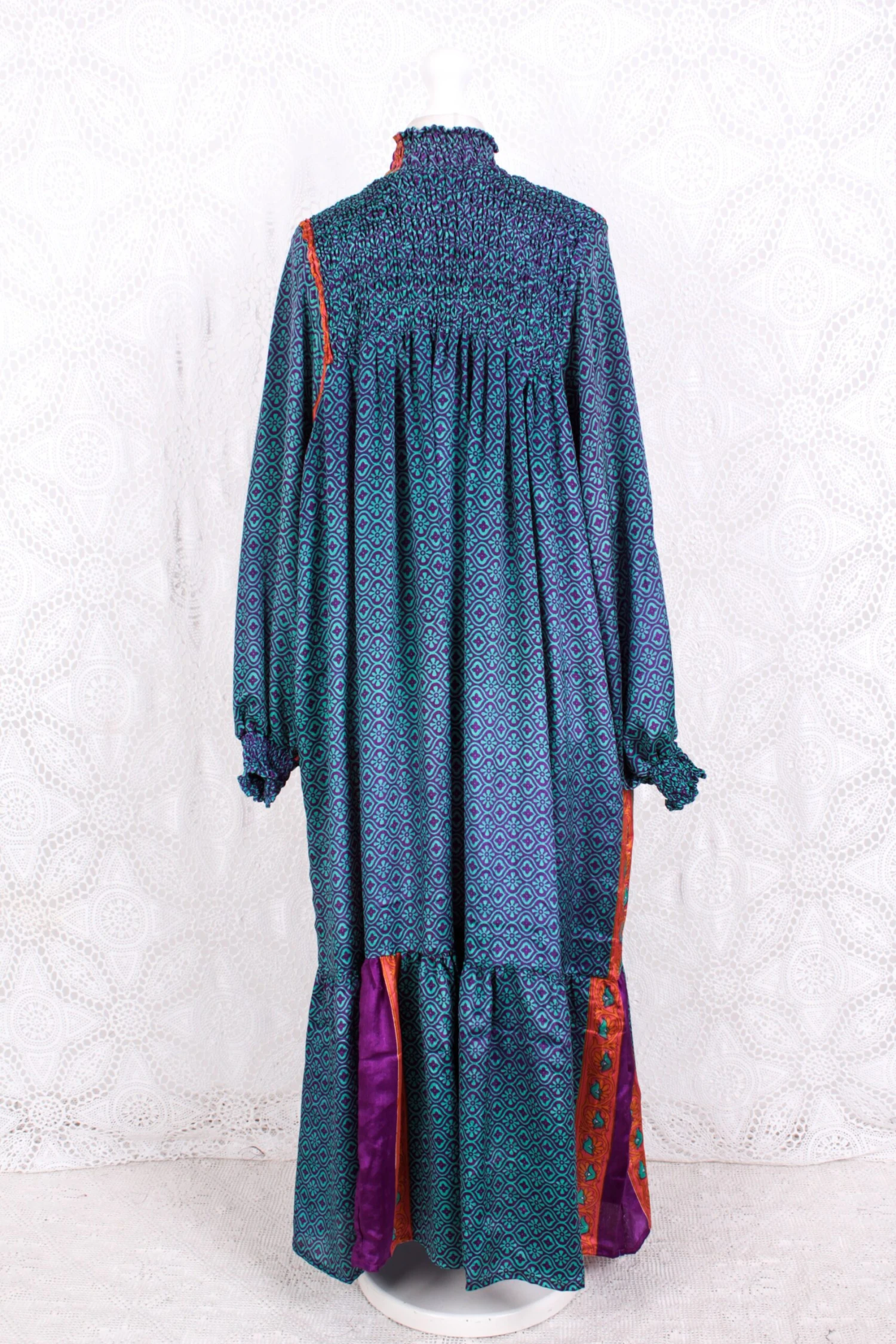 Mona Maxi Dress - Vintage Indian Sari - Violet, Turquoise & Peach Nouveau - Free Size 4 Mona Maxi Dress - Vintage Indian Sari - Violet, Turquoise & Peach Nouveau - Free Size - Image 4