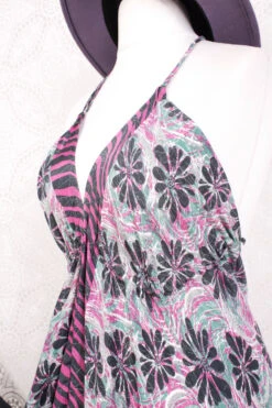 Blossom Maxi Halter Dress - Vintage Indian Sari - Graphite, Pink & Mint Floral - Free Size 8 Blossom Maxi Halter Dress - Vintage Indian Sari - Graphite, Pink & Mint Floral - Free Size -KIKIS Clothing Shop IMG 6593