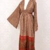 Stevie Maxi Dress - Vintage Indian Sari - Ivory, Red & Olive Floral Paisley - XS