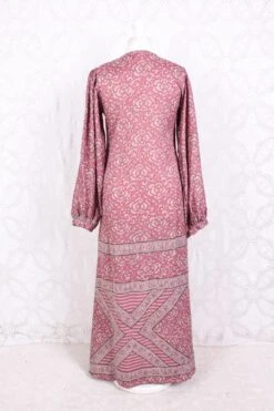 Lola Long Wrap Dress - Vintage Indian Sari - Mauve & Rosewood Pink Floral - S/M -KIKIS Clothing Shop IMG 6938 80f48d65 d4d2 442e 9fb4 ec4d8aa545c7