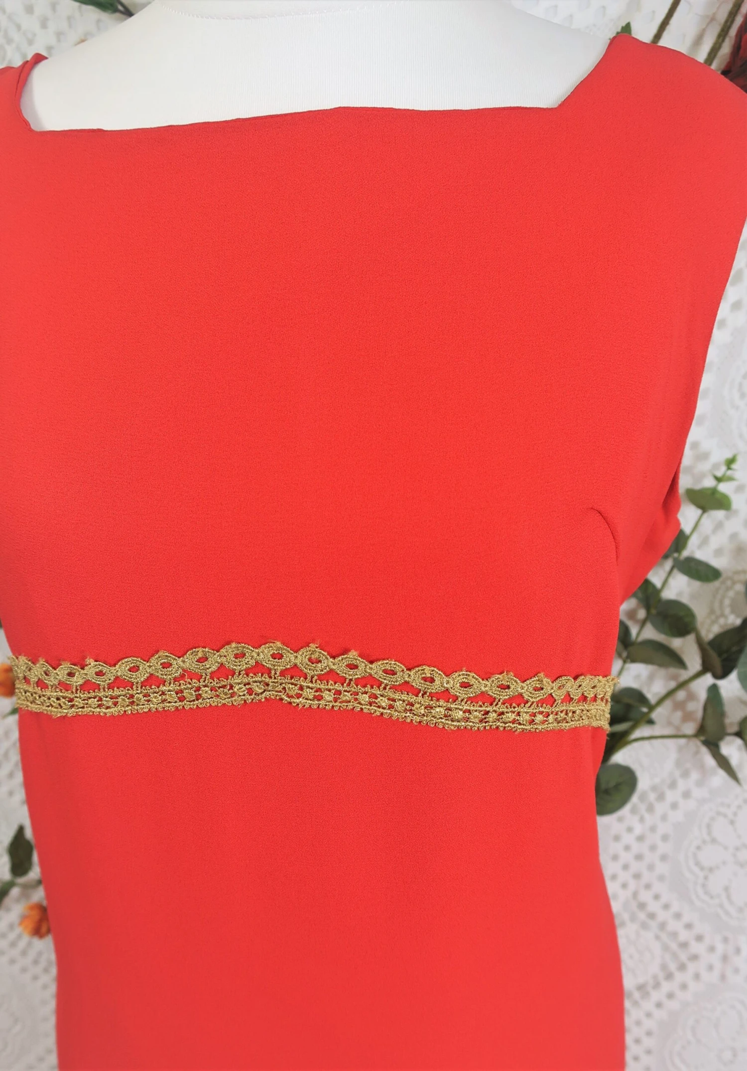 SALE Vintage Embroidered Maxi Dress - Scarlet & Gold - S 3 SALE Vintage Embroidered Maxi Dress - Scarlet & Gold - S - Image 3
