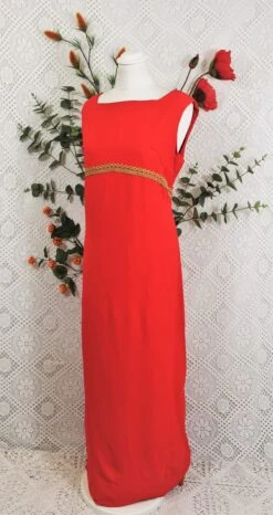 SALE Vintage Embroidered Maxi Dress - Scarlet & Gold - S