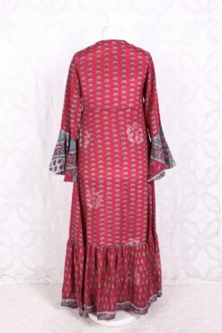 Sylvia Wrap Dress - Vintage Indian Sari - Pink & Silver Paisley (XS - S) -KIKIS Clothing Shop IMG 6959 da0dac98 16c7 48b9 a989 245b82748792