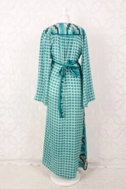 Stevie Maxi Dress - Vintage Indian Sari - Turquoise, Teal & Cream Graphic - XS 7 Stevie Maxi Dress - Vintage Indian Sari - Turquoise, Teal & Cream Graphic - XS -KIKIS Clothing Shop IMG 7001
