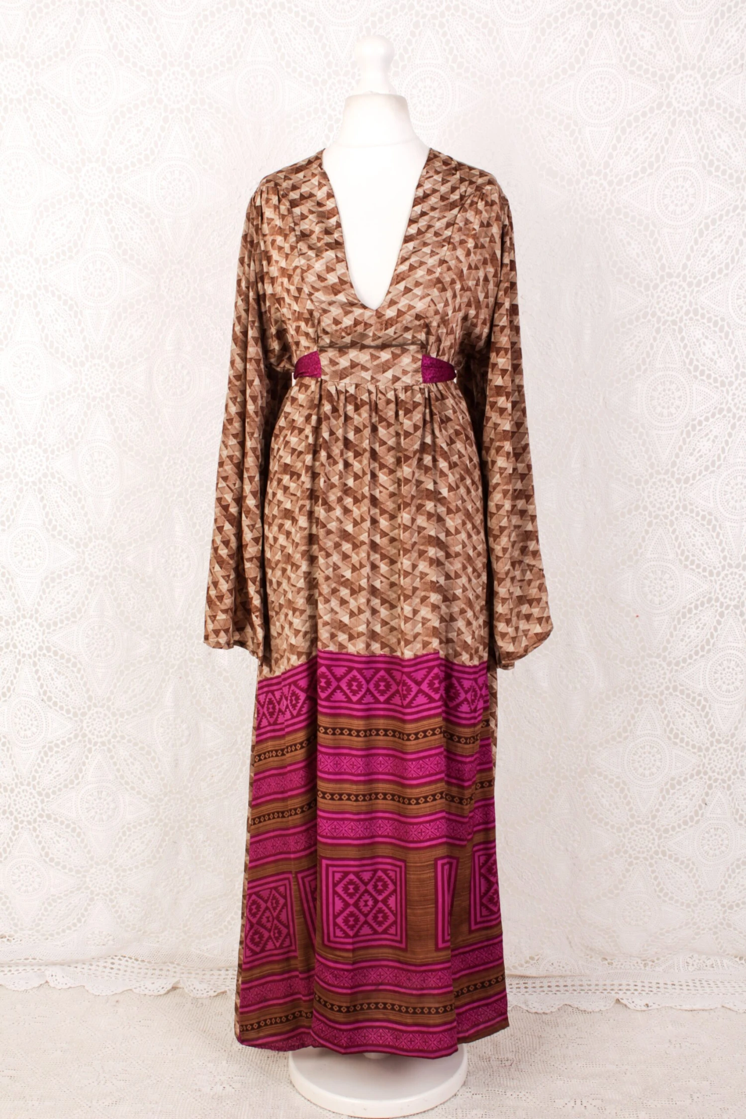 Stevie Maxi Dress - Vintage Indian Sari - Earth Tones & Crushed Blueberry - XL 2 Stevie Maxi Dress - Vintage Indian Sari - Earth Tones & Crushed Blueberry - XL - Image 2