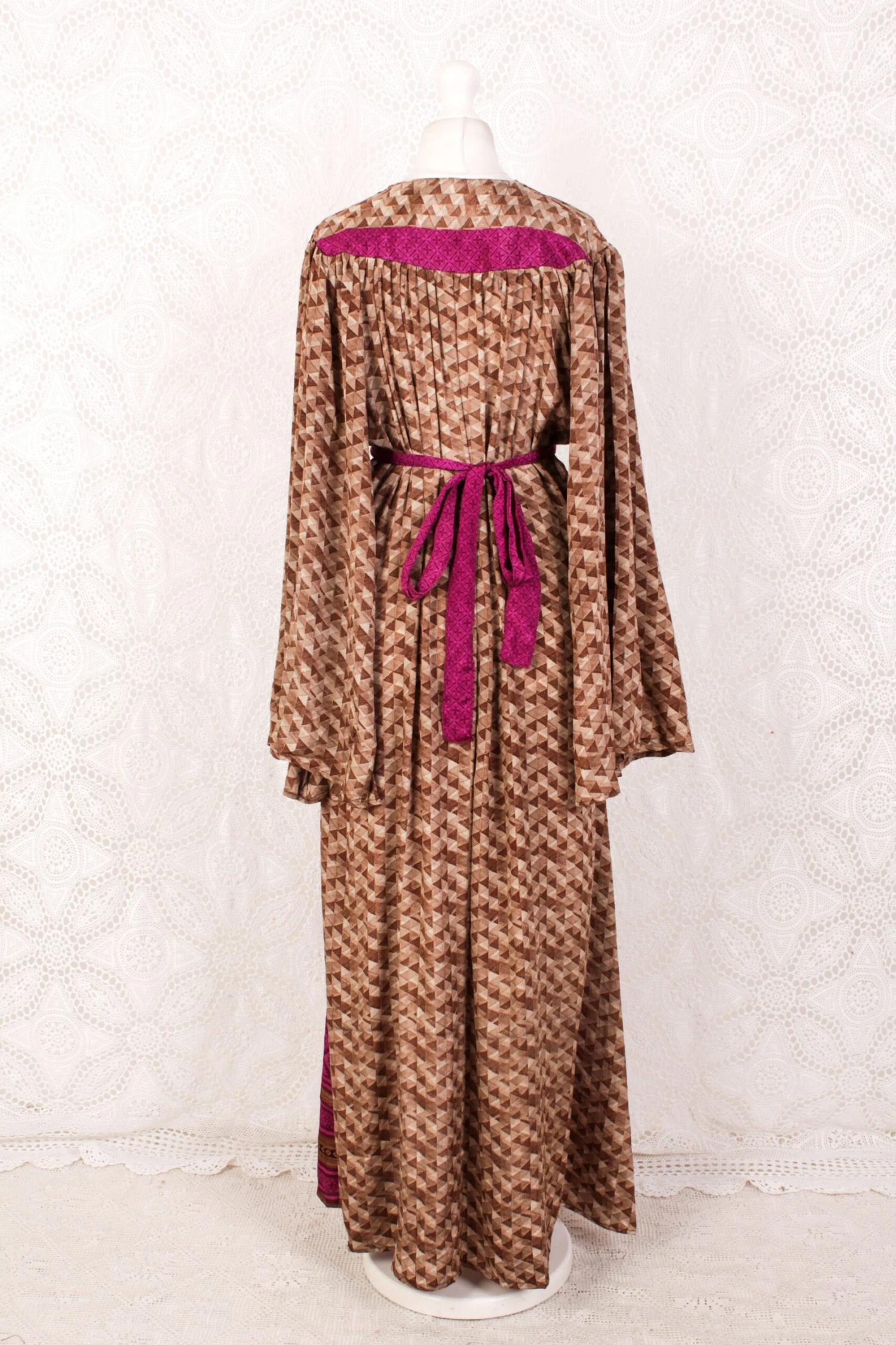 Stevie Maxi Dress - Vintage Indian Sari - Earth Tones & Crushed Blueberry - XL 4 Stevie Maxi Dress - Vintage Indian Sari - Earth Tones & Crushed Blueberry - XL - Image 4