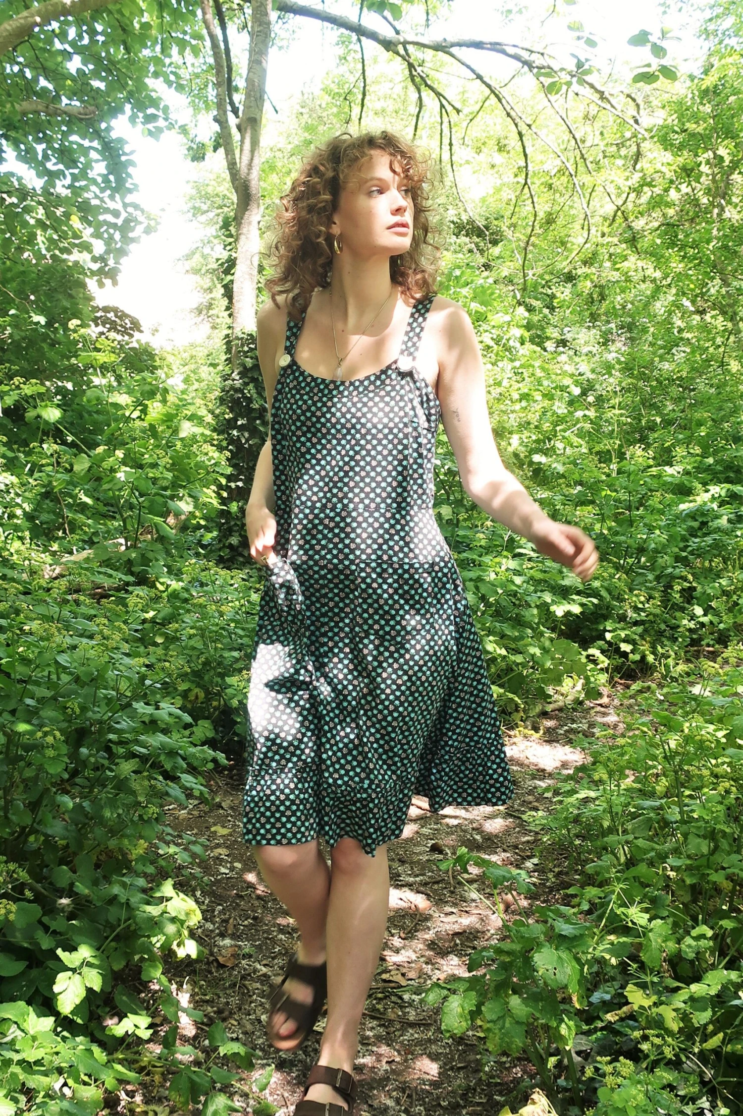 70s Vintage Dress - Blue & Black Floral Pinafore Dress - S 2 70s Vintage Dress - Blue & Black Floral Pinafore Dress - S - Image 2