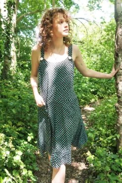 70s Vintage Dress - Blue & Black Floral Pinafore Dress - S