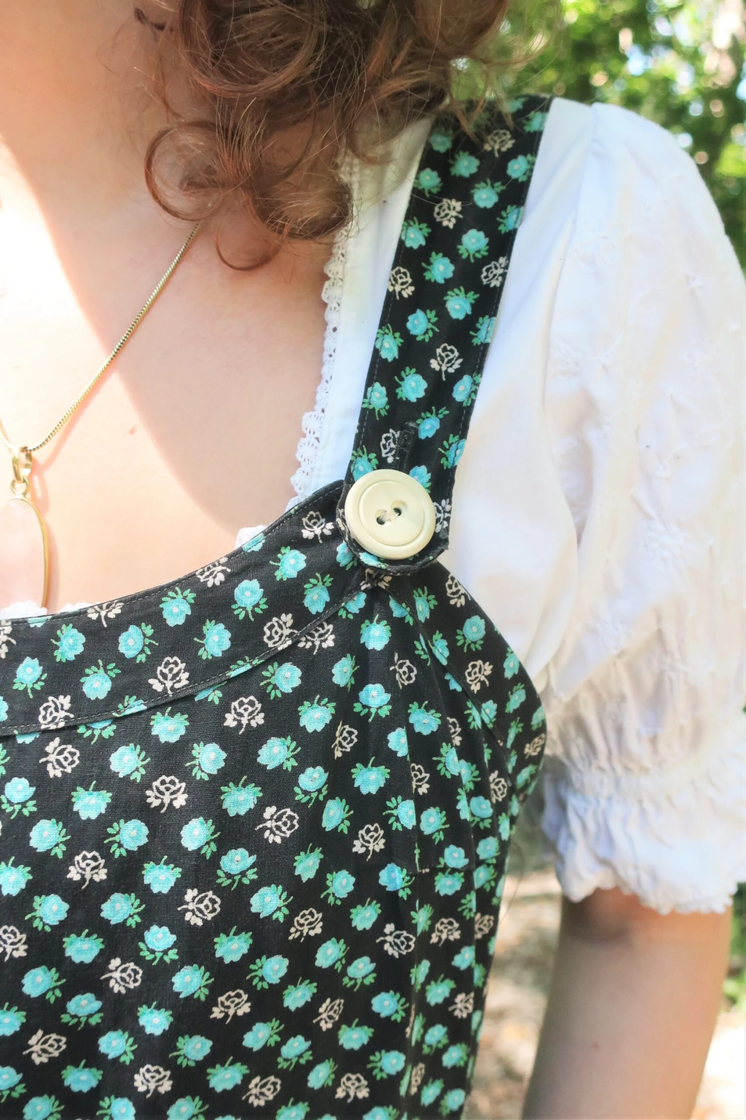 70s Vintage Dress - Blue & Black Floral Pinafore Dress - S 6 70s Vintage Dress - Blue & Black Floral Pinafore Dress - S - Image 6