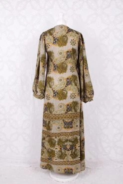 SALE Lola Long Wrap Dress - Vintage Indian Sari - Olive Amber & Jet Floral - Size S/M -KIKIS Clothing Shop IMG 7861