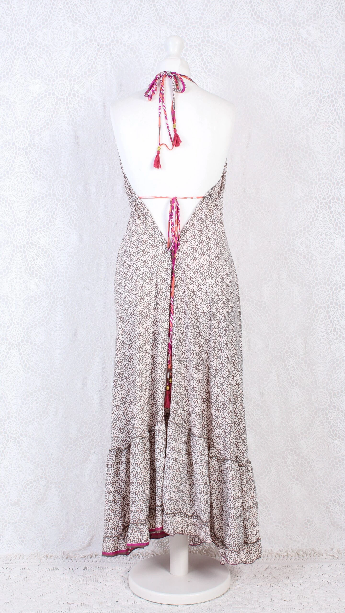 Blossom Halter-Neck Maxi Dress - Cream, Peach & Pink Sari (Free Size) 4 Blossom Halter-Neck Maxi Dress - Cream, Peach & Pink Sari (Free Size) - Image 4